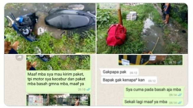 Kecebur Got saat Antar Paket, Sikap Kurir Ini Patut Diacungi Jempol