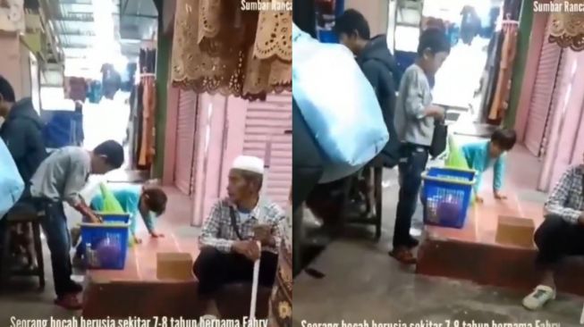 Bocah penjual gorengan sedekah ke seorang kakek. (Instagram/undercover.id)