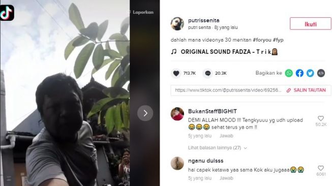 Niat rekam video, aksi bapak ini bikin sakit perut. (Tiktok/@putrissenita)