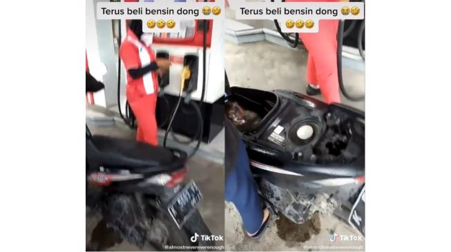 Aksi Pemuda Taruh Ikan dalam Jok Motor (tiktok.com/@almostnevereverenough)