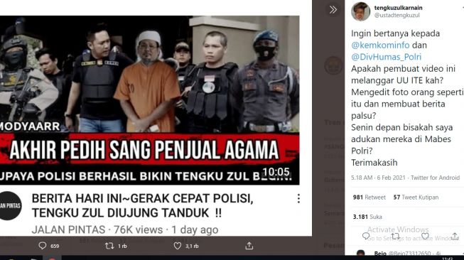 Senin, Tengku Zul Laporkan Pengedit Foto Dirinya Ditangkap Polisi