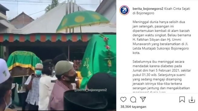 Viral suami istri meninggal hampir bersamaan. (Instagram/@berita_bojonegoro2)