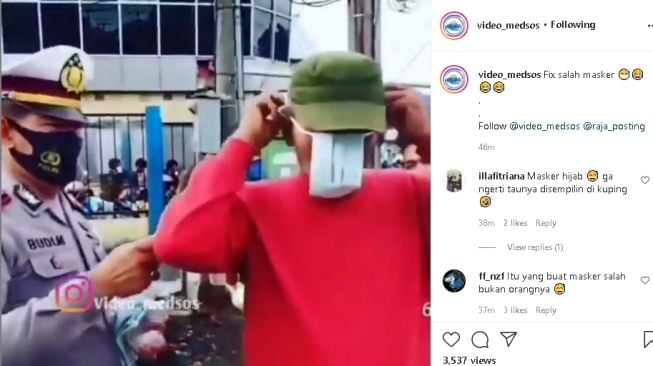 Aksi kocak bapak-bapak pakai masker (Instagram/@video_medsos)