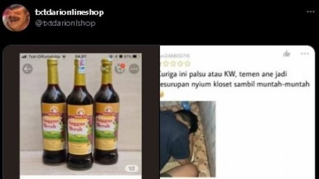 Netizen protes teman kena efek samping anggur merah. (Twitter/txtdarionlshop)