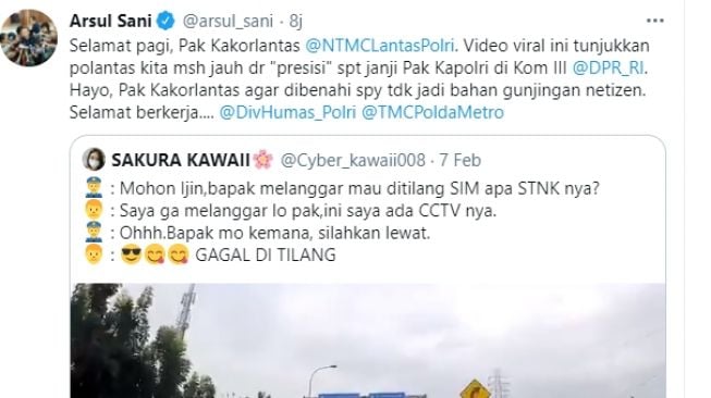 Tangkapan layar soal cuitan anggota DPR RI Arsul Sani. (Twitter)