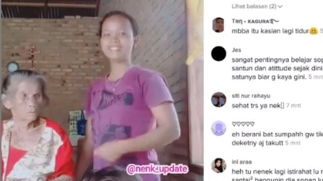 Aksi wanita bangunkan nenek untuk diajak main Tiktok (Instagram/@nenk_update)