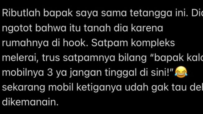 Curhat pemilik rumah yang geger dengan tetangganya gara-gara masalah parkir mobil (Twitter)