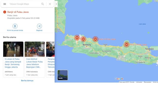 Google Maps lokasi banjir. [Screenshot]