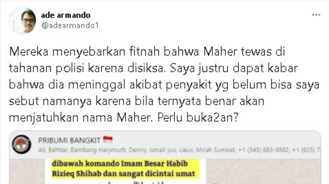 Ade Armando geram tersebar fitnah soal penyebab Ustaz Maaher meninggal - (Twitter/@adearmando1)