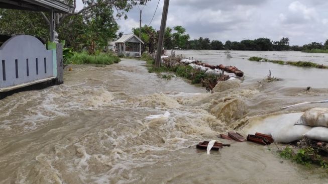 Tanggul Sungai Citarum Jebol 100 Meter di Desa Pantai Bahagia Bekasi