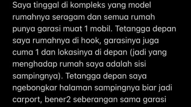 Curhat pemilik rumah yang geger dengan tetangganya gara-gara masalah parkir mobil (Twitter)