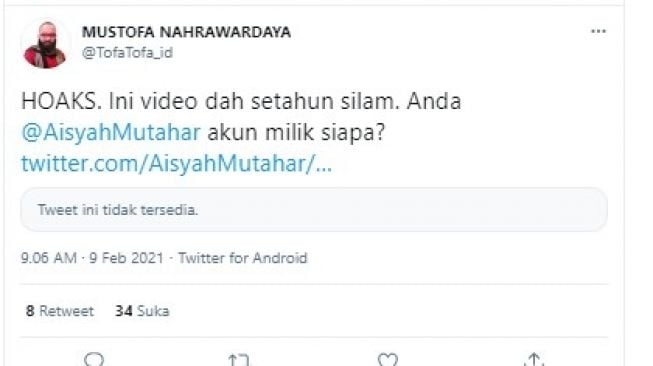 Pegiat media sosial Mustafa Nahra mengklarifikasi sebuah video Ustaz Maaher ceramah sebelum meninggal adalah hoaks.