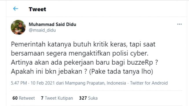 Cuitan Muhammad Said Didu.(Twitter/@msaid_didu)