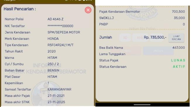 Pajak motor Honda yang digunakan putra Wakil Bupati Karanganyar 