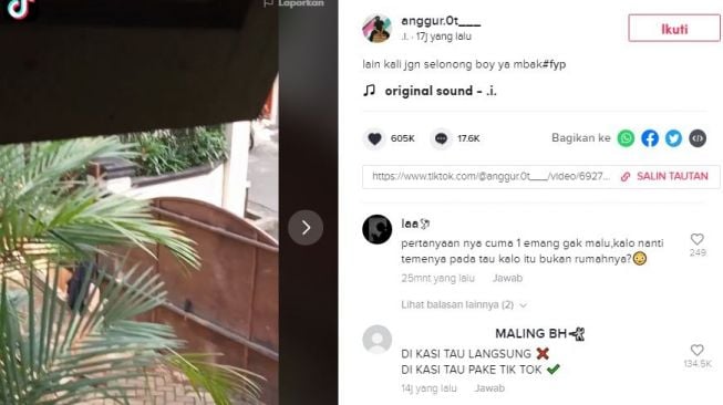 Demi bikin Tiktok, wanita ini sampai masuk rumah orang. (Tiktok/@anggur.0t____)