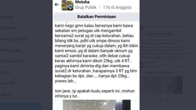 Kisah korban banjir yang meminta bansos (Facebook)