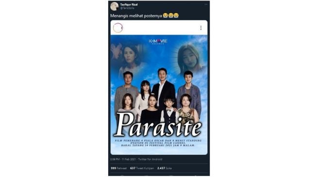 Viral! Poster Film Parasite ala Sinetron Indonesia, Publik: Nangis Lihatnya