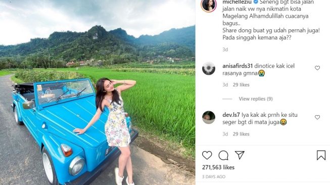 Begini Cara Michelle Ziudith Nikmati Kota Magelang, Pose Bareng Mobil Klasik (Instagram)