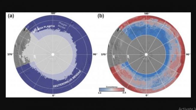 Peta Mars, kandungan air. [Planetary Science Institute]
