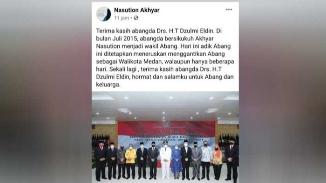 Tangkapan Layar Akhyar Nasution mengucapkan terima kasih kepada Dzulmi Eldin. [Ist]