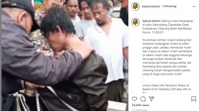 Pria diduga maling mobil di Bekasi.[Instagram/@bekasi.terkini]