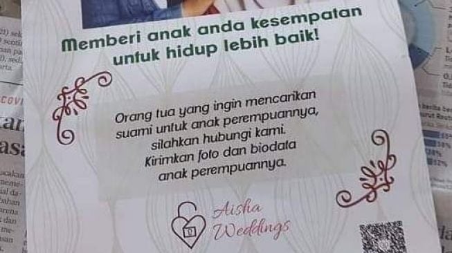 Dikecam, poster pernikahan anak Aisha Weddings. Iklan ini melakukan pembodohan dan memberikan informasi publik yang tidak benar / [Istimewa]