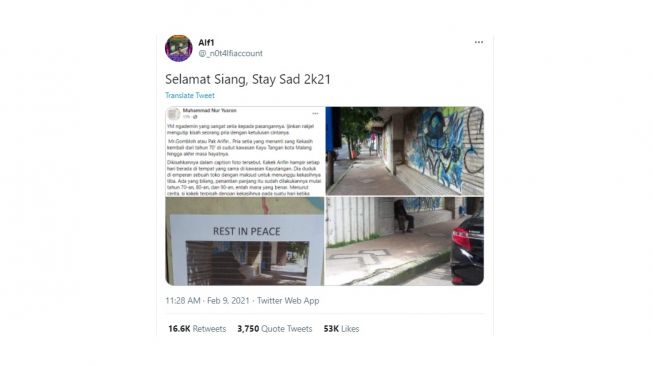 Kisah viral Kakek Arifin. [Twitter]