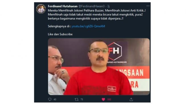 Ferdinand Hutahaean: Benarkah Jokowi Punya Buzzer? Ayo Kita Lihat Faktanya! (twitter.com/FerdinandHaean3)