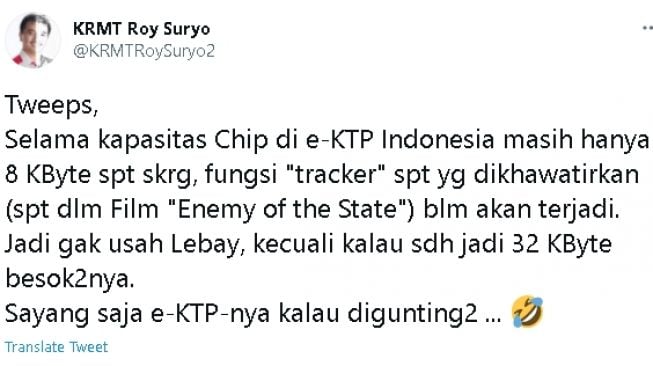 Cuitan Roy Suryo soal aksi gunting e-KTP (Twitter)