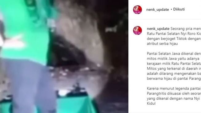 Viral video pria pakai atribut serba hijau joget tiktok. (Instagram/nenk_update)