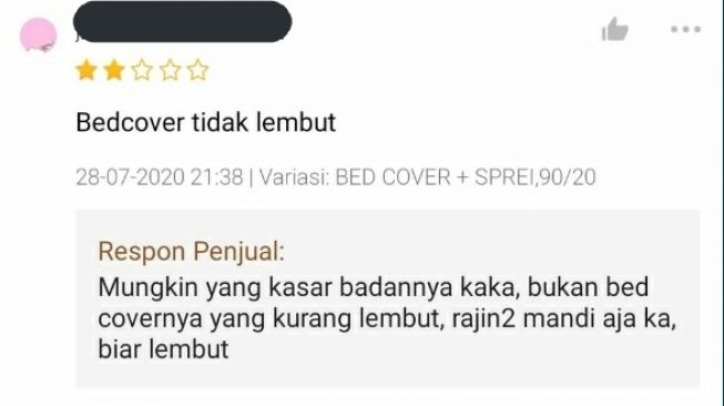 Tulis Ulasan Bed Cover Kurang Lembut, Pembeli Ini Dibilang Jarang Mandi