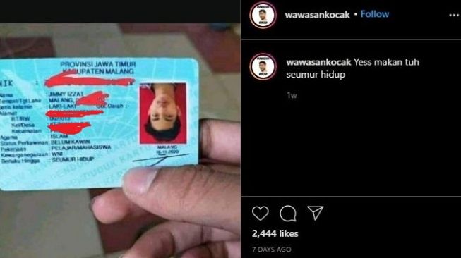 Foto KTP terbalik. (Instagram/@wawasankocak)