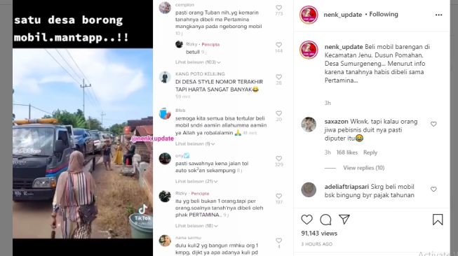 Viral video satu desa borong mobil.[Instagram/@nenk_update]