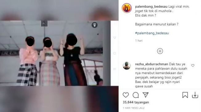 Viral video tiga remaja goyang Tiktok di musala. (Instagram/@palembang_bedesau)