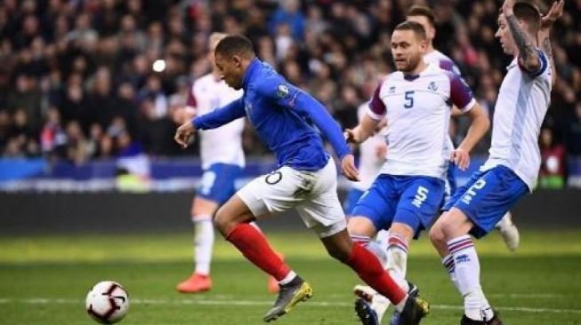 Aksi Kylian Mbappe saat Prancis menghajar Islandia dengan skor 4-0 dalam partai Grup H Kualifikasi Piala Eropa 2020 di Stade De France, Selasa (26/3/2019) dini hari WIB