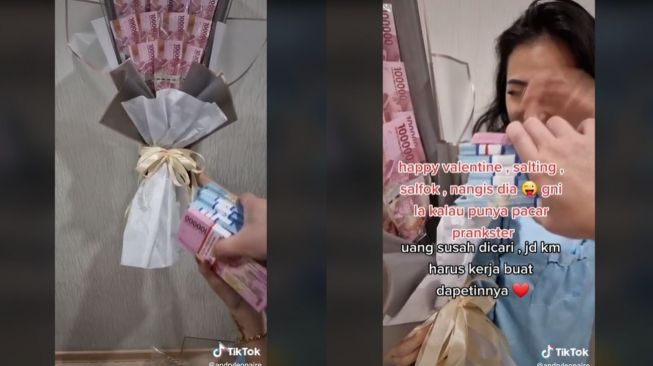 Viral Prank Suruh Bikin Buket Uang, Ternyata Kado Valentine (tiktok.com/@andryleonaire)