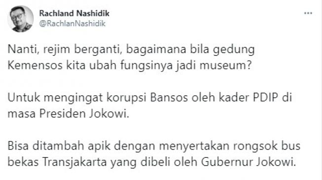 Rachland usul gedung Kemensos diubah jadi museum pengingat korupsi bansos (Twitter/rachlannashidik)