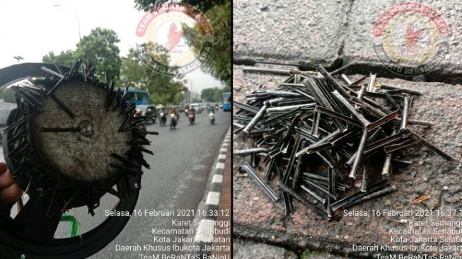 Viral Penampakan Tebaran Ranjau Paku Bikin Miris, Ban Tubeless Tak Berkutik