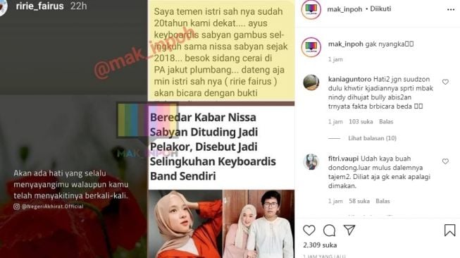 Unggahan soal Nissa Sabyan dan Ayus Sabyan [Instagram/@mak_inpoh]