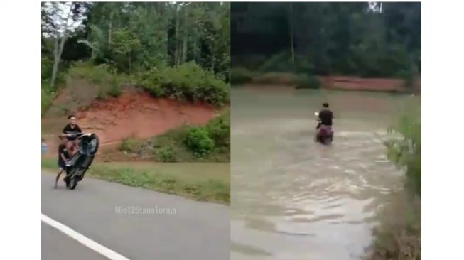 Viral! Gagal Lakukan Freestyle, Pemuda Ini Malah Nyebur ke Empang