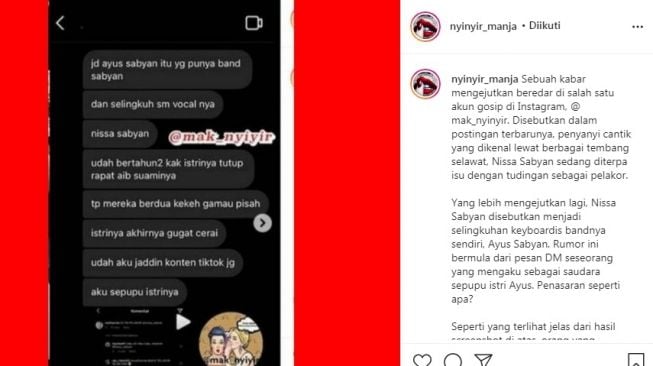 Unggahan soal Nissa Sabyan [Instagram/@nyinyir_manja]