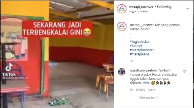 Video kondisi terkini Yogya Chicken. - (Instagram/@merapi_uncover)