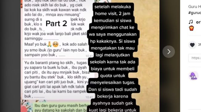 Murid tak pernah mengumpulkan tugas, guru temukan hal miris, [TikTok/@evayanti1801]