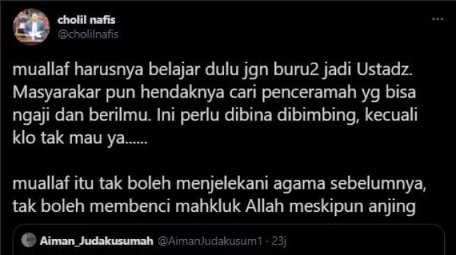 Cholil Nafis menyinggung soal mualaf. (Twitter)