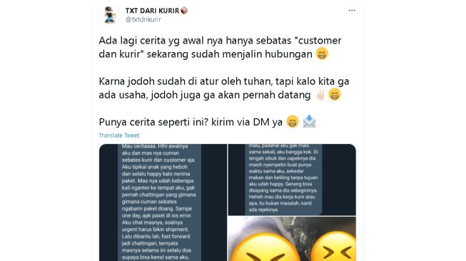 Kisa cinta kurir dan customer (Twitter/@txtdrikurir)