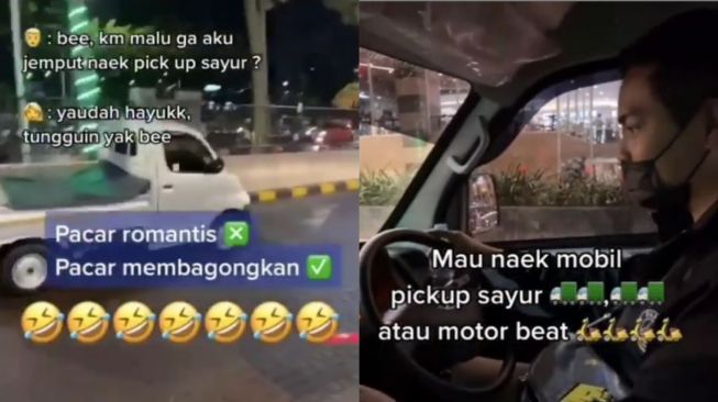 Viral cowok jemput cewek di mal pakai mobil pick up. (Instagram/@dr.herp)