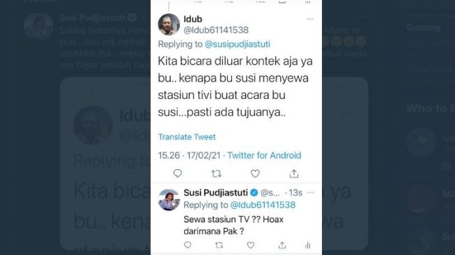 Susi Pudjiastuti dituduh punya agenda terselubung (Twitter)