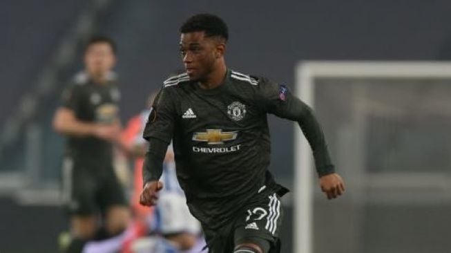 Amad Diallo saat melakoni debut di laga Manchester United melawan Real Sociedad di Liga Europa. (Twitter/@Sporf)