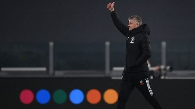 Reaksi Manajer Manchester United Ole Gunnar Solskjaer saat skuatnya menghadapi Real Sociedad di di leg pertama 32 besar Liga Europa di Juventus stadium. Marco BERTORELLO / AFP 