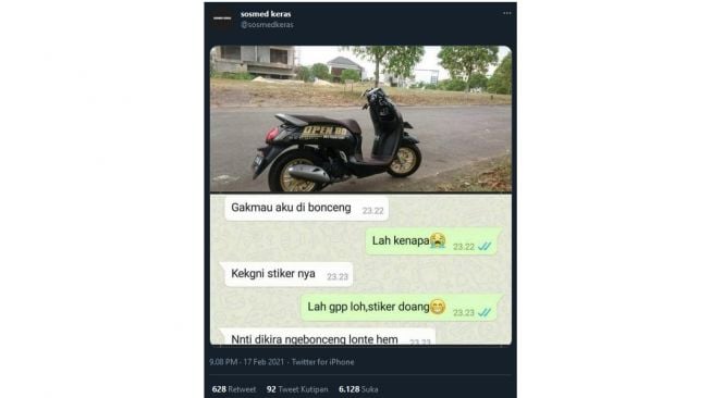 Kocak! Gegara Tulisan Stiker di Sepeda Motor, Warganet Jadi Takut Dibonceng (twitter.com/sosmedkeras)